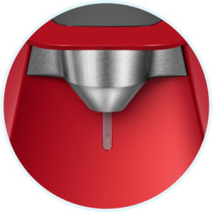 Red coffee machine spout close-up view