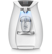 Sleek white water dispenser filling glass
