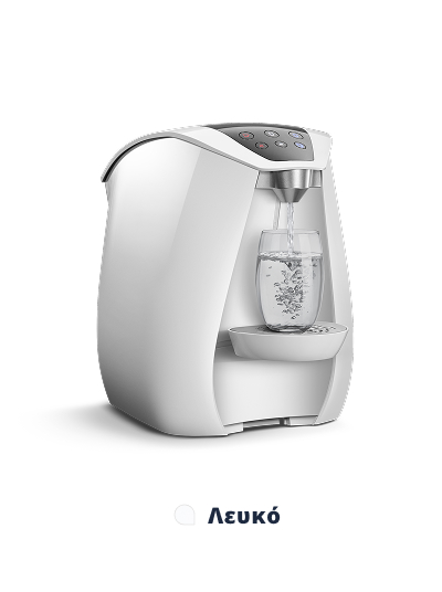 Λευκή μηχανή καφέ με γυάλινη κούπα