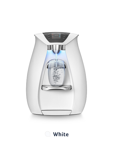 White home water dispenser with water pouring